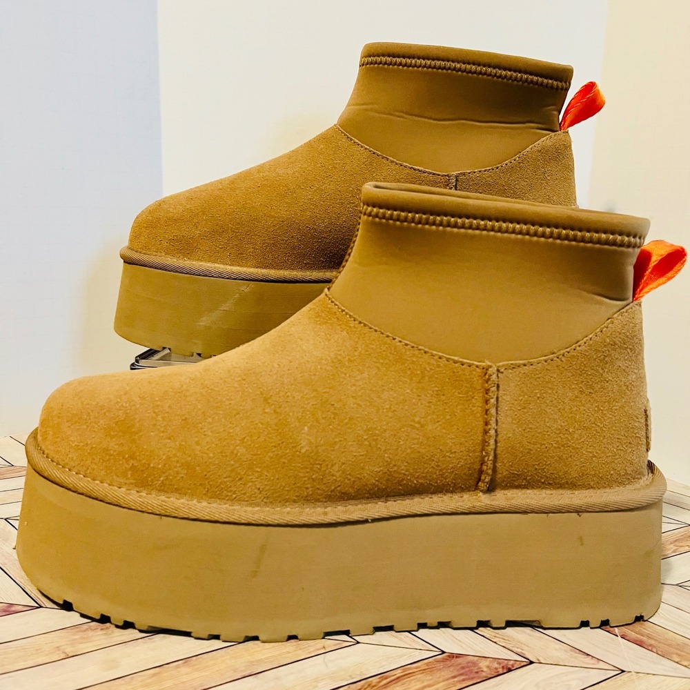 UGG Classic Mini Dipper Chestnut Suede Platform Women 9 Boot 1168170